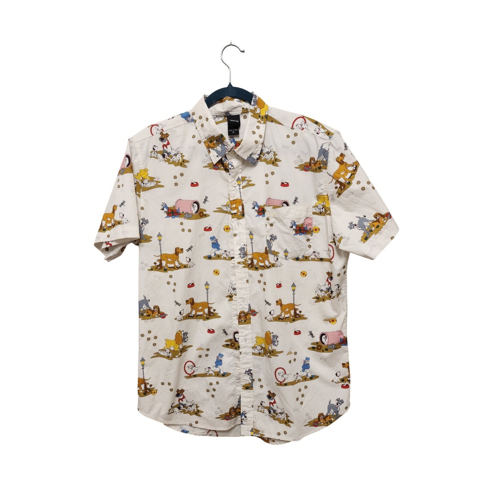 Disney Parks Mens Organic Cotton Dogs All Over Print Button Down Shirt Medium
